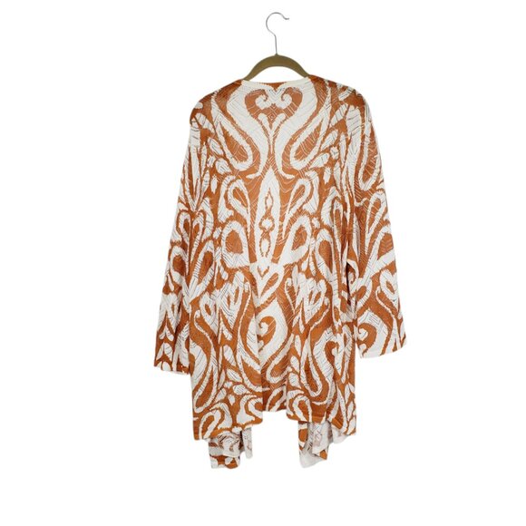 Chicos Open Front Cardigan Abstract Orange White Pointelle Lightweight 4/XXL - Picture 2 of 6